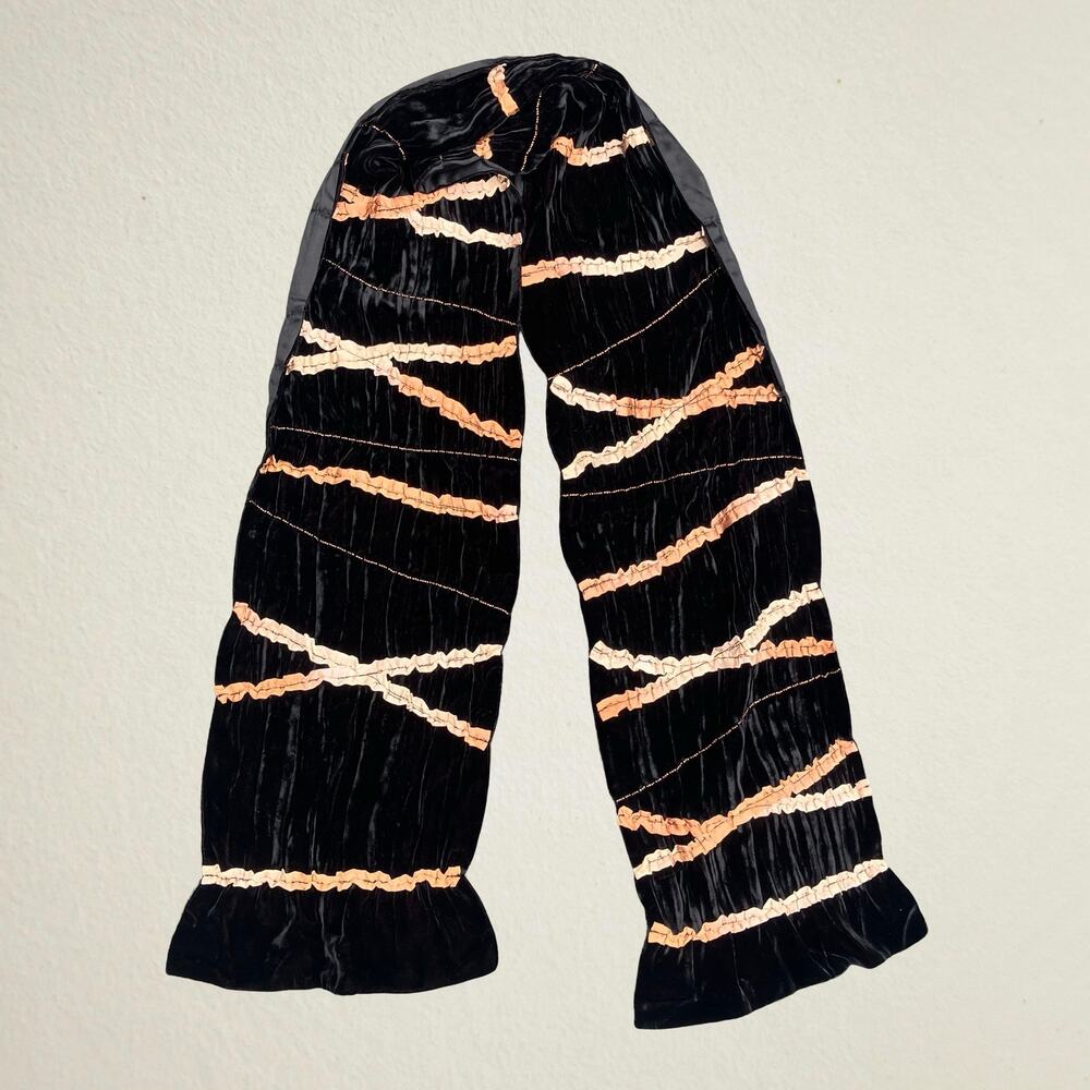 Vintage black velvet scarf with ruffled strips whimsigoth witchcore Y2K